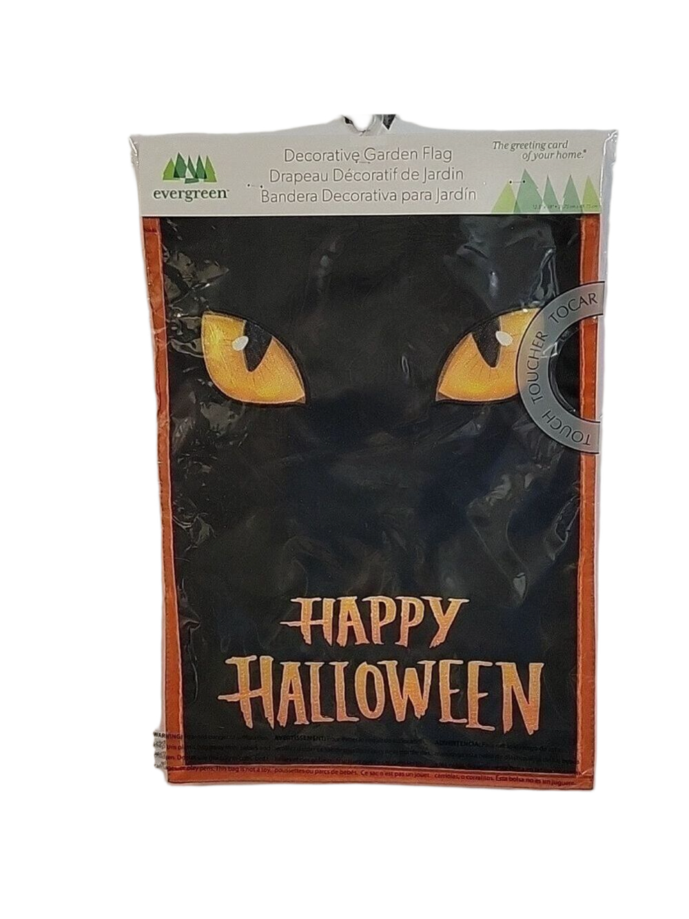 NWT Evergreen High Quality Outdoor Happy Halloween Black Cat Eyes Garden Flag